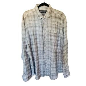 Bugathchi Men’s Linen Long Sleeve Grey Plaid